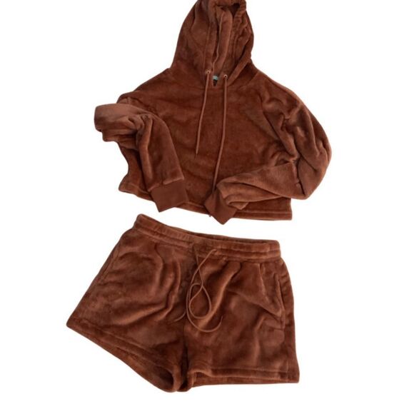 Miss Posh Soft Crop Lounge Active Wear Set Outfit Hoodie Shorts Medium - Picture 13 of 14